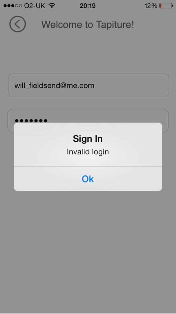 will_fieldsend's tweet photo. @tapiture I'm having trouble getting into your iPhone app. Fine from web (computer &amp; mobile). Any tips? http://t.co/rxe6up6foL