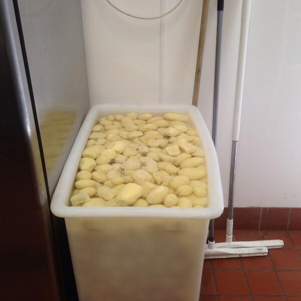 Peeled pots ready for chipper.