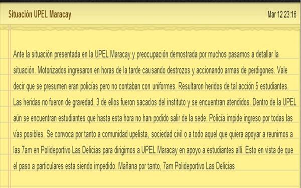 Porfavor difundir y dar RT #Maracay #ResistenciaVzla debido a lo sucedido en la UPEL esto haremos..