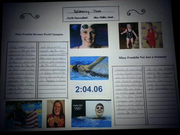 maroonater's tweet image. @FranklinMissy Daughter's 2nd grade newspaper article project. Grade: 100. Facts: unauthorized. #backstroker