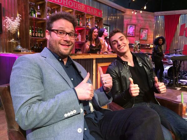 Andy's tweet photo. .@Sethrogen &amp; Dave Franco are in for it! (Those are strippers in back btw) #joints #strippers #keepaustinweird #wwhl http://t.co/YQ3sKF6u2O
