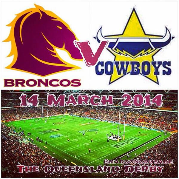 '@marooncrusade Pumped for tomorrow's #QLDDerby @brisbanebroncos v @nthqldcowboys #QLDER' CAN'T WAIT FOR THIS GAME..
