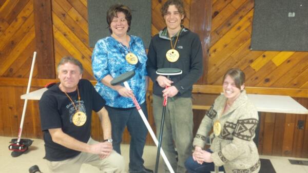 HopeCurlingClub's tweet image. Apparently they give out medals on mixed curling night. #curlingfun #HopeBC