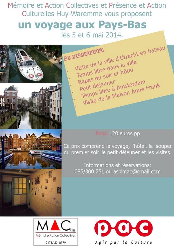 ASBLMAC's tweet image. Voyage à Utrecht et à Amsterdam les 5 et 6 mai
