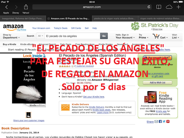 Lara_duBac's tweet photo. "El Pecado de los Angeles!. POR SU GRANDE EXITO DE REGALO EN AMAZON POR  5 DIAS.
http://t.co/gxTYoJ2rhy http://t.co/FVut3K7yIt