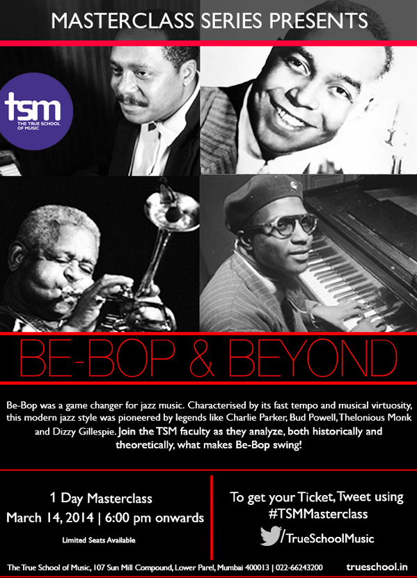 TrueSchoolMusic's tweet image. Join us for our Be Bop and Beyond #TSMMasterclass tomorrow! RT this to get on the guest list :) #Jazz #Music