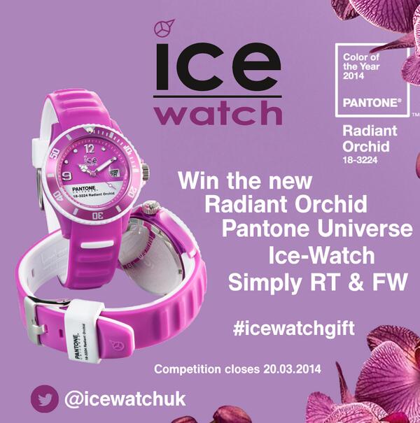 IceWatchUK's tweet photo. who wants an exclusive, not even in-stores Ice-watch. #Win a Pantone Radiant Orchid, simply RT &amp; FW #icewatchcomp http://t.co/v7Gm6CXIhE