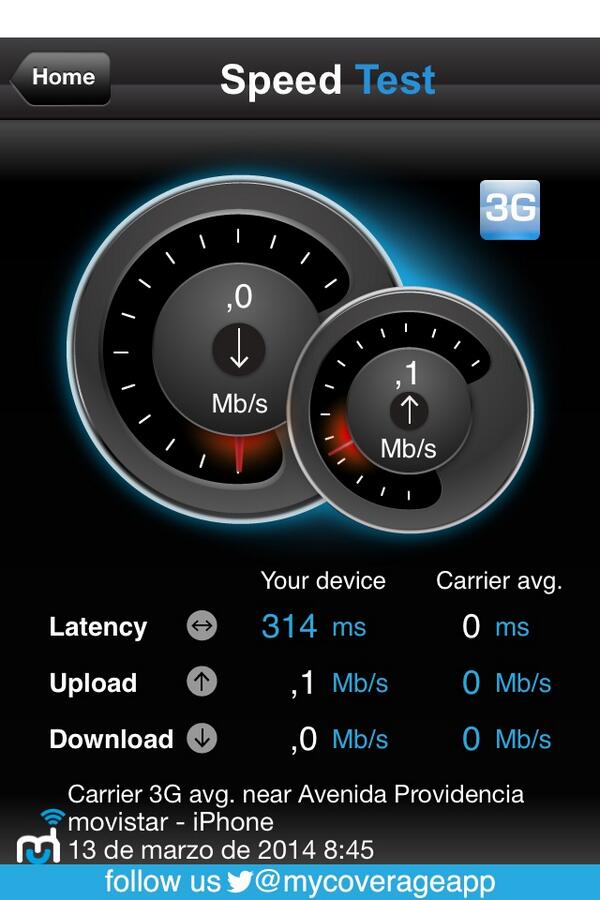 camzero's tweet image. Check out my data speed on @movistarchile. #MyMobileCoverage just clocked them. Get the lead out, @movistarchile