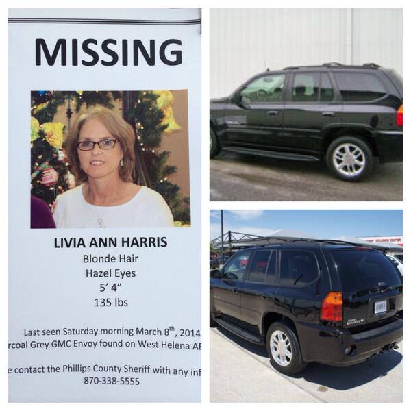 Jarris10's tweet photo. Last seen Saturday March 8, 2014. Her car was on West Helena Bridge. Please share so we can help find my mother. http://t.co/DFWvnNIaau