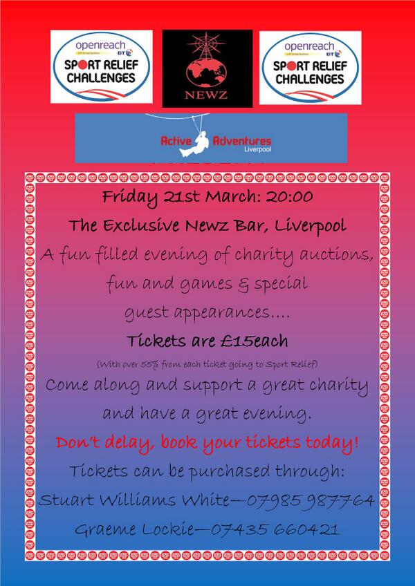 Charity Night tonight for #SportRelief hosted by BT Open Reach Northwest!