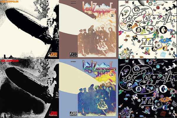 ledzepnews's tweet image. PHOTO: A comparison of the original album covers and the new “negative” versions