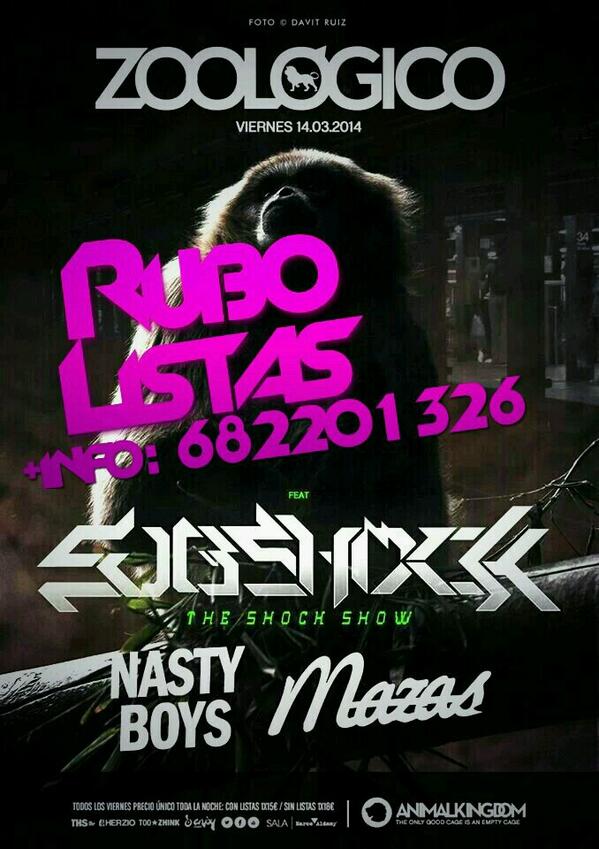 rubolistas's tweet image. Os venís mañana a #ZOOLÓGICO de la mano de #SUBSHOCK ?? Listas descuentos y ofertas + INFO 682201326