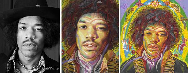 Jimi Hendrix Stamp out, rear of sheet artwork based on Chris Walter '67 photo. Photo © Chris Walter, artwork © USPS