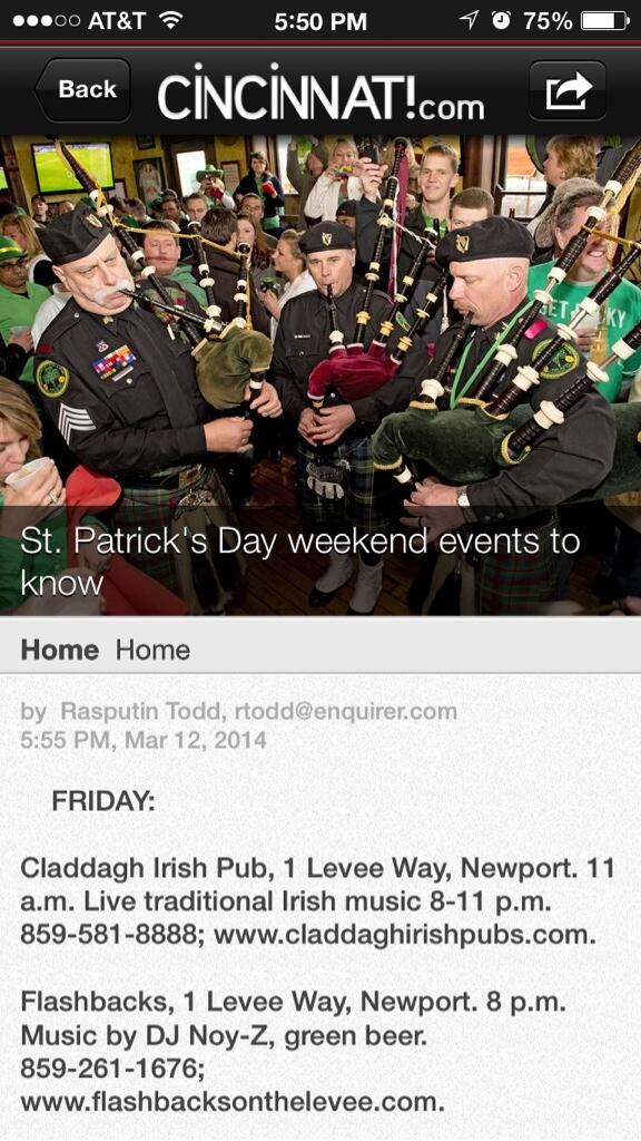 CincyEmeraldPD's tweet photo. ESPD Featured in photo with what's happening on St Paddy's day in the tristate on http://t.co/83ExMJn3Ro http://t.co/Cxm1HiQqvm