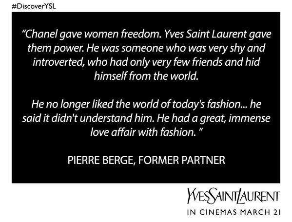 YSLfilm's tweet photo. A tribute to #YvesSaintLaurent from his former partner, Pierre Bergé #DiscoverYSL http://t.co/Y2yG0tlq0W