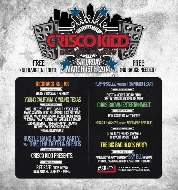 iamsabrinalive's tweet photo. Come out & see me at @CRISCOKIDD's Block Party SATURDAY @ #SXSW! FREE EVENT & NO BADGE NEEDED #SBATX #springbreakatx http://t.co/GBGwC0uPnF