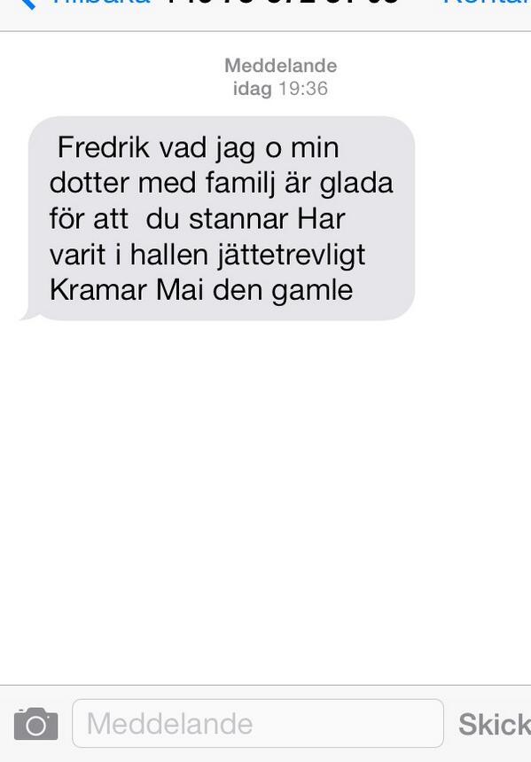 HerrSoderstrom's tweet photo. Stort tack för alla fina ord idag, ser fram emot två nya år! Härligt sms från charmiga Mai, snart 79 år! http://t.co/aiPM1y9jXk