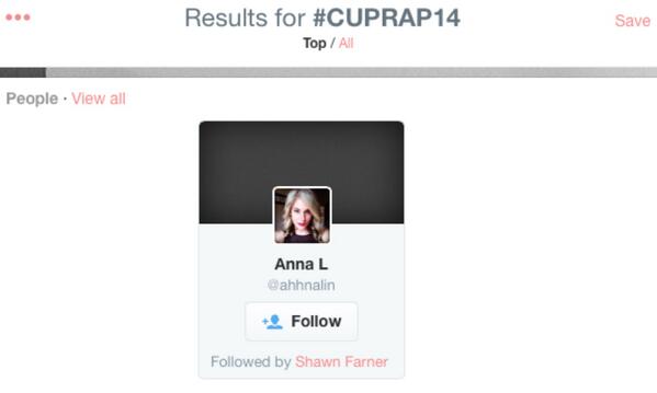 BretMavrich's tweet photo. Wow. @ahhnalin must have done something right. Twitter says she’s kind of a big deal at #cuprap14 http://t.co/tWic8d2QA3