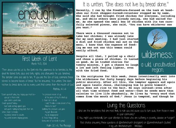 FreeStoreAustin's tweet image. Where is your wilderness? Read more in the weekly Lenten reading from @FreeStoreAustin . Page 2 of 3