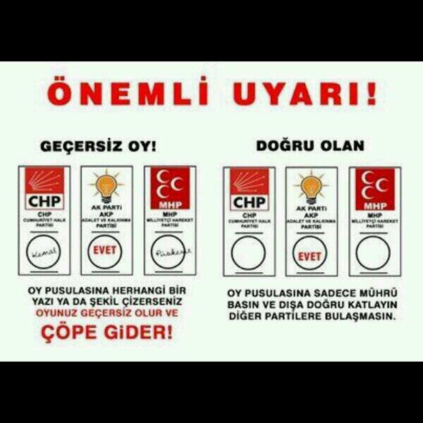 Önemli uyarı: 30 Mart'ta oy kullanırken pusulanın 10. Sırasındaki Akparti'ye mührü basınız. Pusulaya yazı yazmayın.