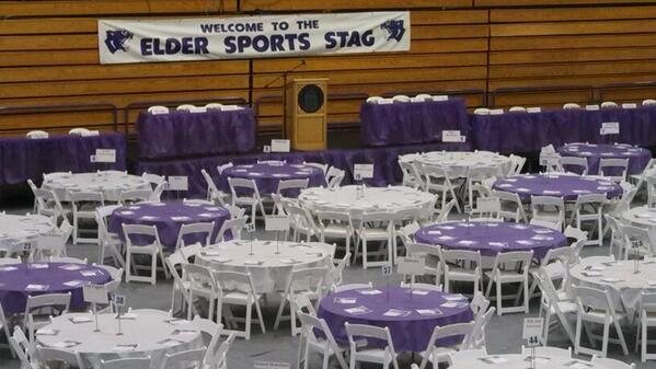 Here <a href="/ElderHighSchool/">Elder High School</a> getting ready for tonight's Sports Stag w Coach Tuberville. Lots of purple and white! #altiora