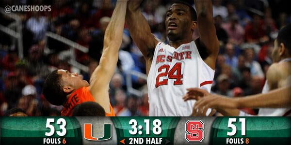 MiamiHurricanes's tweet photo. 9-0 @CanesHoops run has the guys in orange in the lead. #ACCTourney http://t.co/fHO9sMFRyk