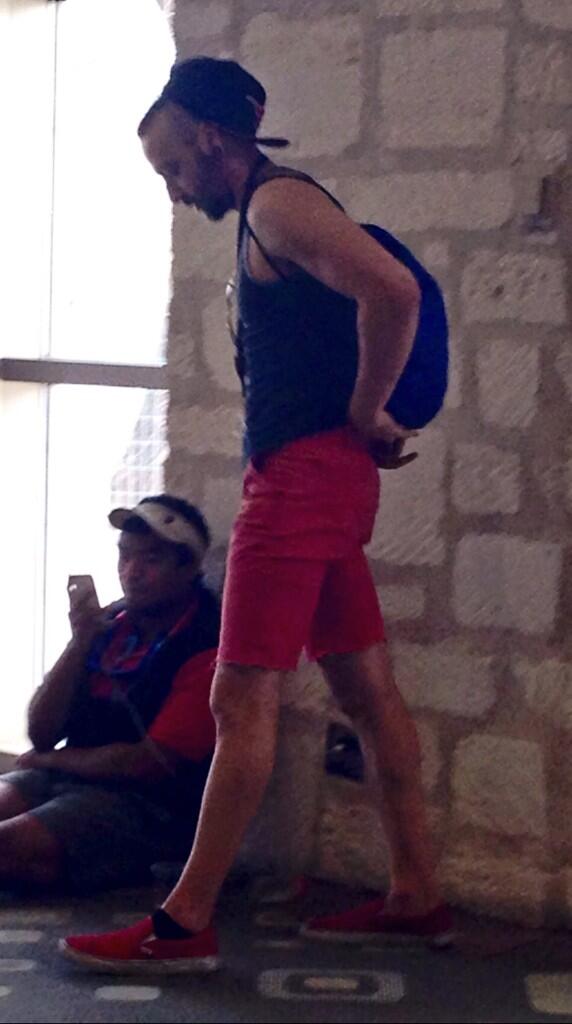 He puts on his salmon cutoffs one leg at a time, just like every one else. His hat -    not so much. #SXSW #SXSW14