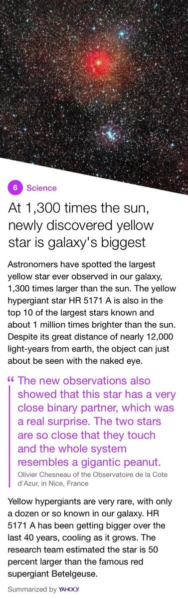 At 1,300 times the sun, newly discovered yellow star is galaxy's biggest #scienceisthecoolest #somuchtodiscover