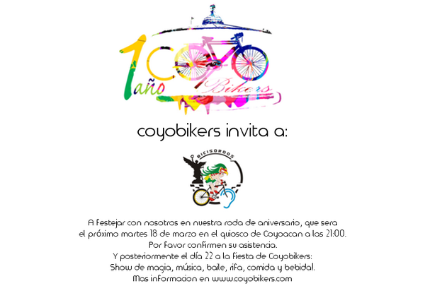 Hoy iremos de fiesta con: <a href="/magomich/">Mago Mich</a> 

“<a href="/coyobikers/">Coyobikers</a>:

Hey @BiciSordos y <a href="/BSIncluyente/">BiciSordosIncluyente</a>

Los invitamos!

”