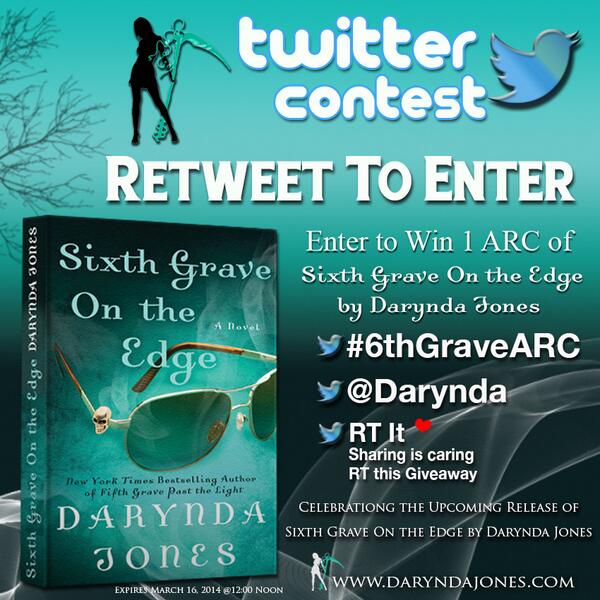 Darynda's tweet image. Want to read Sixth Grave On the Edge EARLY? RT this and you could win an ARC!
RT to enter! @Darynda #6thGraveARC