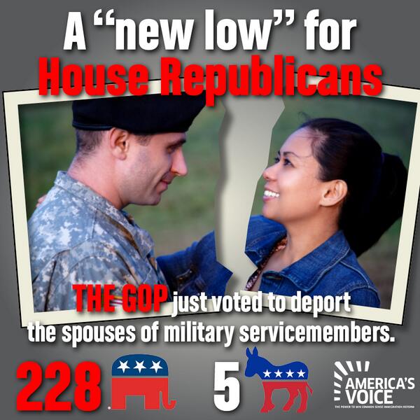 AmericasVoice's tweet photo. Our military members make sacrifices for us every day. Why did House Rs just vote to deport their family members? http://t.co/DN5jhzWXZB