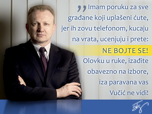 DraganDjilas's tweet photo. Ne bojte se! Olovku u ruke, izađite obavezno na izbore, iza paravana vas Vučić ne vidi! #zaokruzi8 #hvala http://t.co/U3jOLgThOB