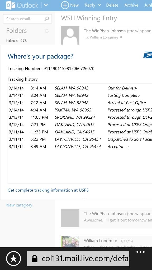 wibralo's tweet image. I love the &quot;Quick View Shipping Updates&quot; feature in @Outlook.com! Such an awesome feature! #OutForDelivery #BestEmail