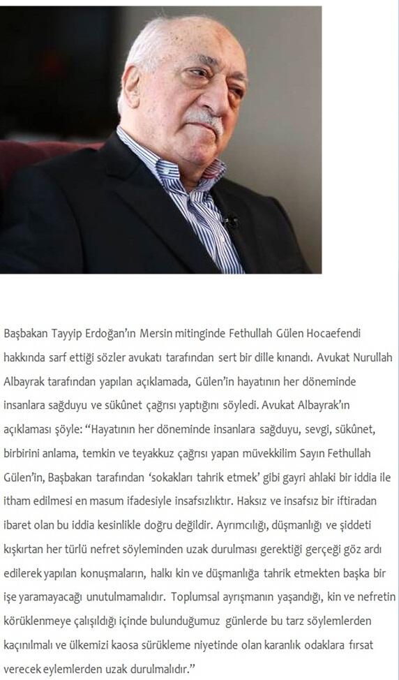 Hocaefendi’nin avukatı: Müvekkilim hayatı boyunca insanlara sağduyu ve sükûnet çağrısı yapmıştır.