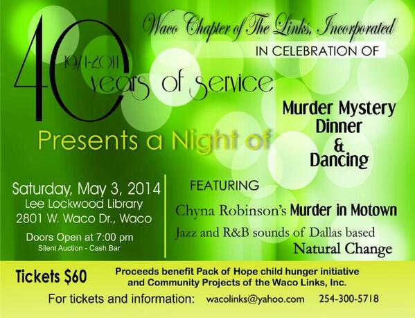 wacolinks's tweet photo. The Waco Chapter of The Links, Inc. is gearing up for its 40th anniversary: http://t.co/Ny2yUttkSQ. http://t.co/cvximHnm47