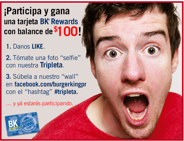 burgerkingpr's tweet photo. #tripleta #BKSelfie @burgerkingpr Participa y Podrías ganar una #BKRwards de $100 http://t.co/5BFvCzR3gW