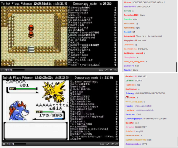 TheJWittz's tweet photo. It looks like #twitchplayspokemon actually modded Red to our old team. Needless to say, we got wrecked. http://t.co/aTKQRzBUfP