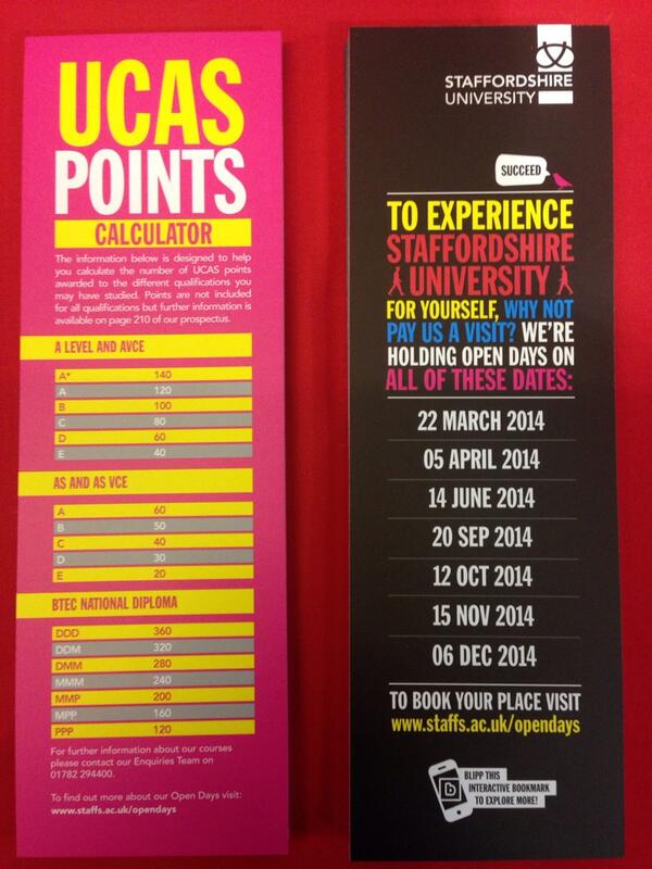 StaffsAdvisors's tweet image. Want to know what #ucaspoints you need or our #openday dates - our new bookmarks will have the info!