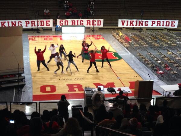 NSDAdkins's tweet photo. Normandy Strong Pep Rally at Normandy High School. Viking Pride is running high.  #NormandySD, #NormandyStrong http://t.co/GXH0jTCfLf