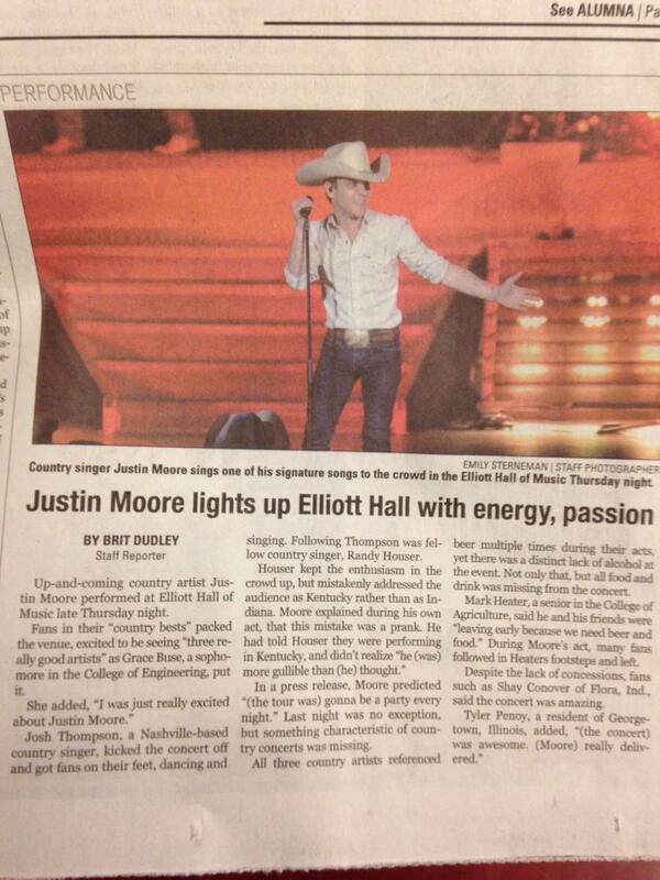 emcdona's tweet photo. @JustinColeMoore you made the front page! Great show last night http://t.co/KK14H12DF1