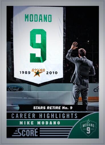 PaniniAmerica's tweet photo. @9modano Final Highlight – March 8, 2014 @DallasStars Retire Modano's #9 - here's what fans get tonight! #Retiring9 http://t.co/q9EXEdwTrX