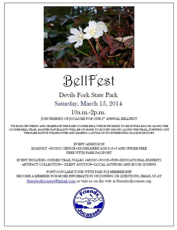 SC_State_Parks's tweet photo. Hey @Greenville_SC!  Send folks to Bellfest at Devils Fork State Park tomorrow.  The Oconee Bells are blooming! http://t.co/f33h8EdCwF