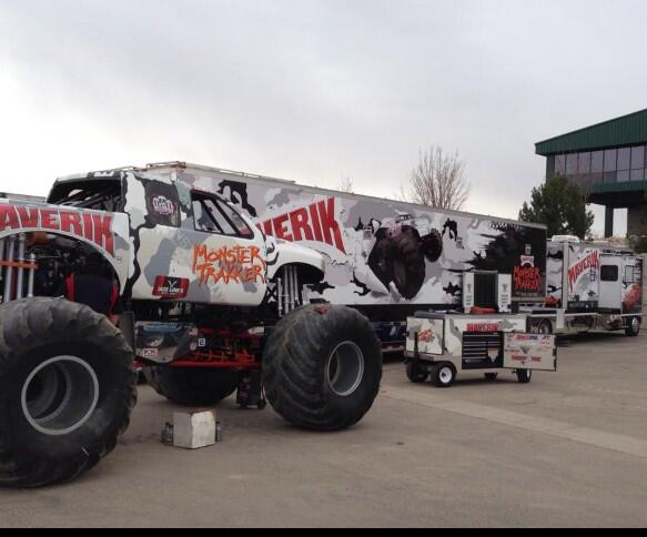 Maverik's tweet image. The Maverik #monstertrakker is at it again this weekend in Idaho for #monsterjam! Go get em' @RonDuncombe