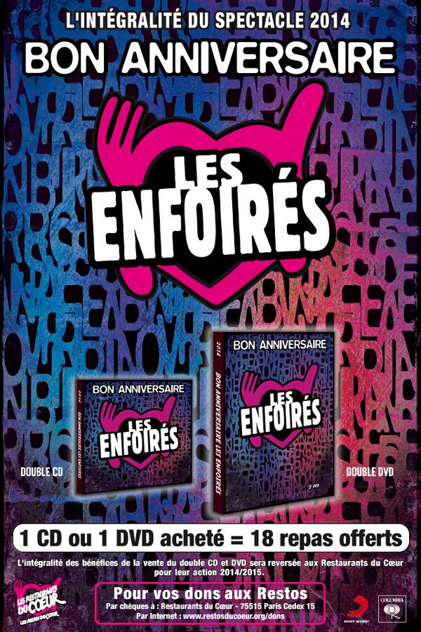 enfoires's tweet photo. Continuez à fêter l'anniversaire en CD / DVD !
Les @restosducoeur comptent sur vous !
#enfoires2014 #LesEnfoires http://t.co/x1AxUqbziT