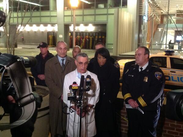 HCPDNews's tweet photo. Worst time for an agency: MT"@BaltimorePolice: Media briefing: Officer shot tonight Is in critical condition at hosp http://t.co/gbfNFqJZGV"