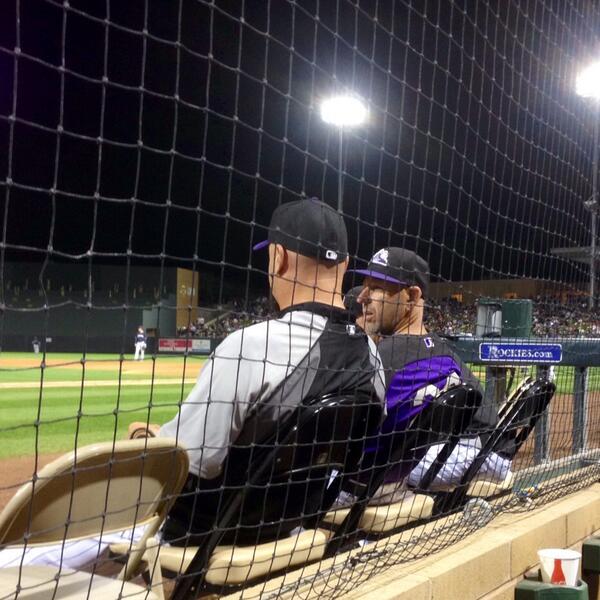 Rockies's tweet photo. Larry Walker and Walt discuss the action on the field. #RockiesSpring http://t.co/W18iMYJZWm
