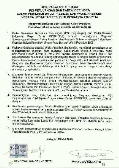 Dokumen Perjanjian Mega Dukung Prabowo Capres 2014 Beredar
