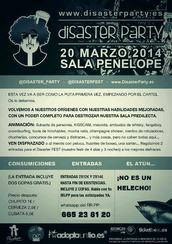 DisasterPartyy's tweet image. Tras el desfase en fabrik... volvemos al origen! Entradas a 12€ con 2 copas, despues suben a 14€ tlf.whats 665238120