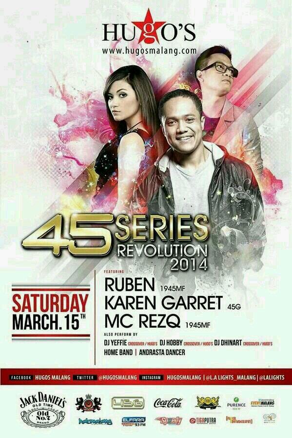 rizalul_habib's tweet photo. #45SERIESREVOLUTION ONLY @HugosMalang @eventmalang @mahasiswamlg @gaulmalang @crossover_DJ @Steve_DSX @AremaFC http://t.co/EEBHj3Dmdt