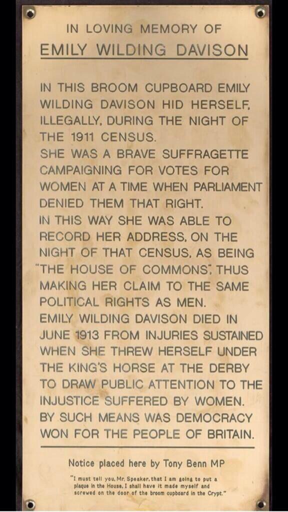 FabWomenNW's tweet photo. RIP Tony Benn, statesman &amp; socialist - who demanded this tribute to Emily Davison at HoC. @WomenLikeYou @emilyrowles http://t.co/OTPjEE1BI8